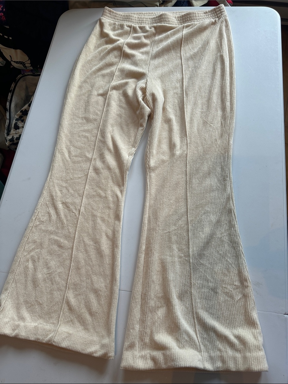 aerie Cream Ribbed Flare Joggers
